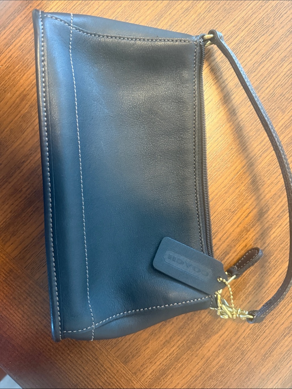 Coach Dark Brown Leather Wristlet Clutch with Gold Hardware